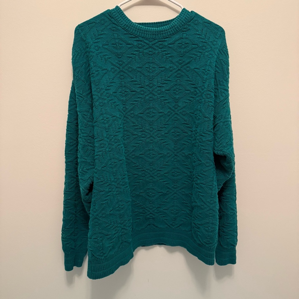 Teal Textured Cotton Sweater